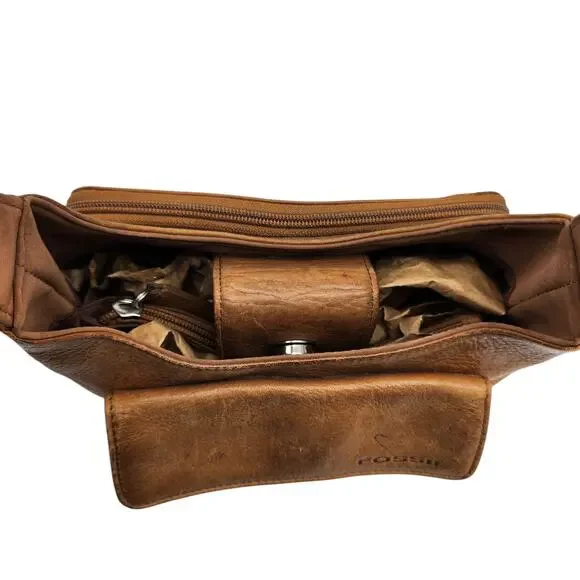 Vintage Fossil Purse Brown Tan Cognac Weathered Y2k 2000s Shoulder Boho Leather - Picture 6 of 16